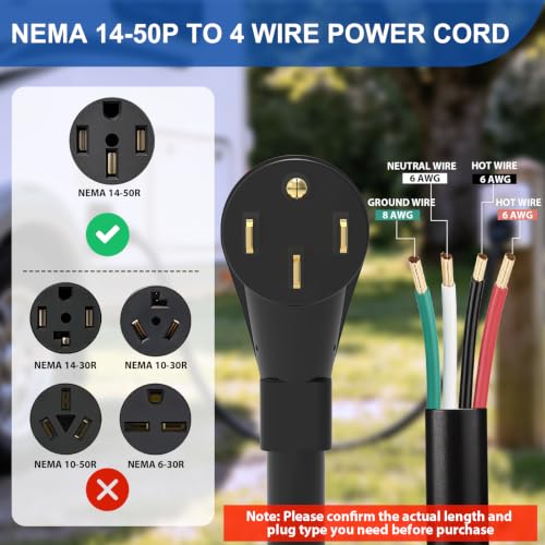 Image of Nilight 50 Amp 15FT RV EV Replacement Cord 4 Prong Extension Cable