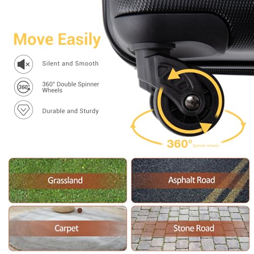 Spinner Wheels ABS Hardshell Luggage Set 8-Piece Lightweight Durable Suitcase 20 24 28 Inch Handbag & Storage Bags (Black + Polypropylene)4