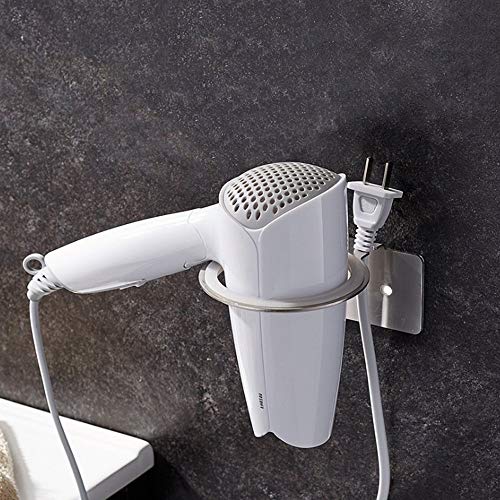 Hair Dryer Holder Wall Mount Self Adhesive Storage Organizer for Hair Blower with Plug Stand, 304 Stainless Steel Brushed Nickel & Water-Resistant - Thumbnail 2