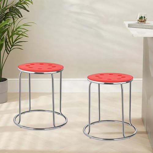 NGFC Steel Stool for Indoor/Outdoor Use - Home, Medical, Hospital, Food, Doctor, Kitchen, Office, Café, Cafeteria - Metal Bar Chair (Multicolour Plastic Seat, Silver pk2)