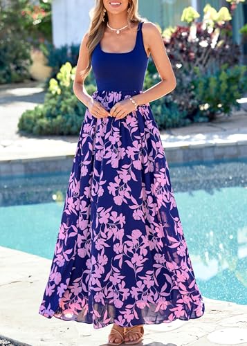 Image of KIRUNDO Women Summer Sleeveless Boho Floral Maxi Dress 2026 Scoop Neck Tank A Line Flowy Beach Vacation Resort Wear Sundress