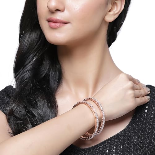 Rose Gold-Plated Artificial Stones Bangles (Set of 2, 2.4 Inches)