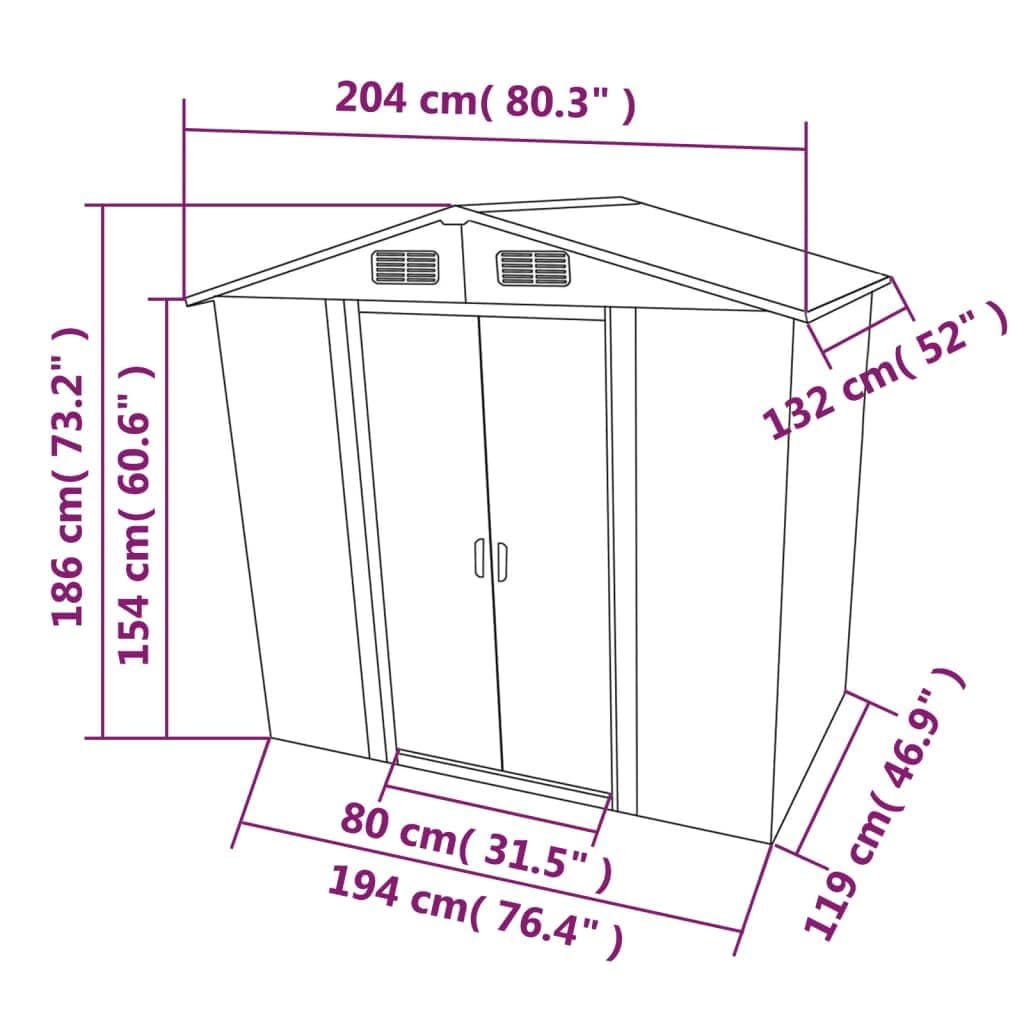 Casetta di stoccaggio in metallo verde 204 x 132 x 186 cm capanna portaoggetti giardino (verde)