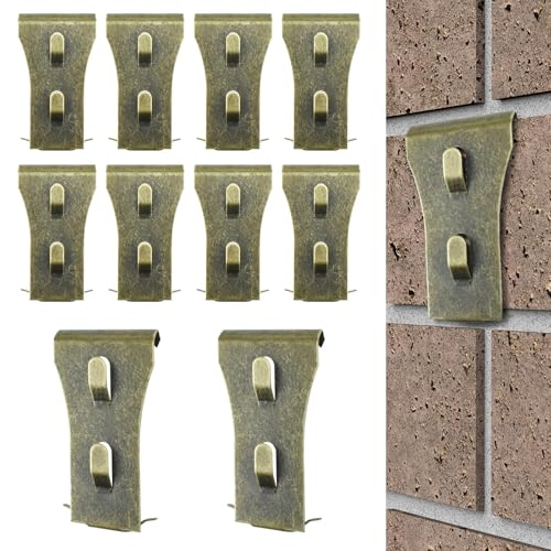 Image of 10 Pcs Brick Clips for Hanging Outdoors, No Drill Brick Hooks Hangers Fit Brick 2-1 /4 inch to 2-3 /8 inch in Height, Heavy Duty Brick Wall Hangers Clamps for Outside Home Decor Brick Hooks