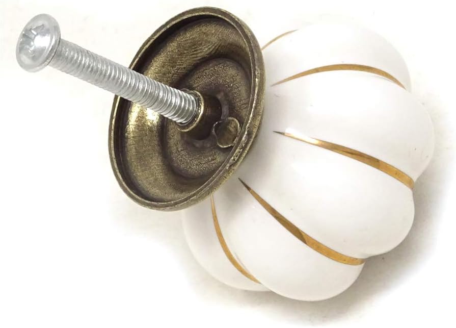 yueton 6Pcs 40mm Creamy Colored Antique Brass Pumpkin Ceramic Knobs Kitchen Cabinet Retro Vintage Door Drawer Handles Pulls for Dresser Cupboard Wardrobe