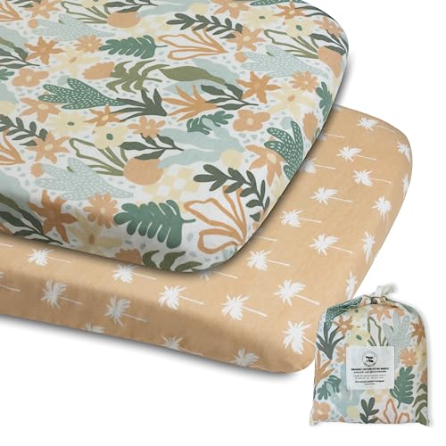 Image of Mika Micky Compatible Organic Cotton Baby Bassinet Sheets - 33 x 20' - Palm Springs - 2 Pack