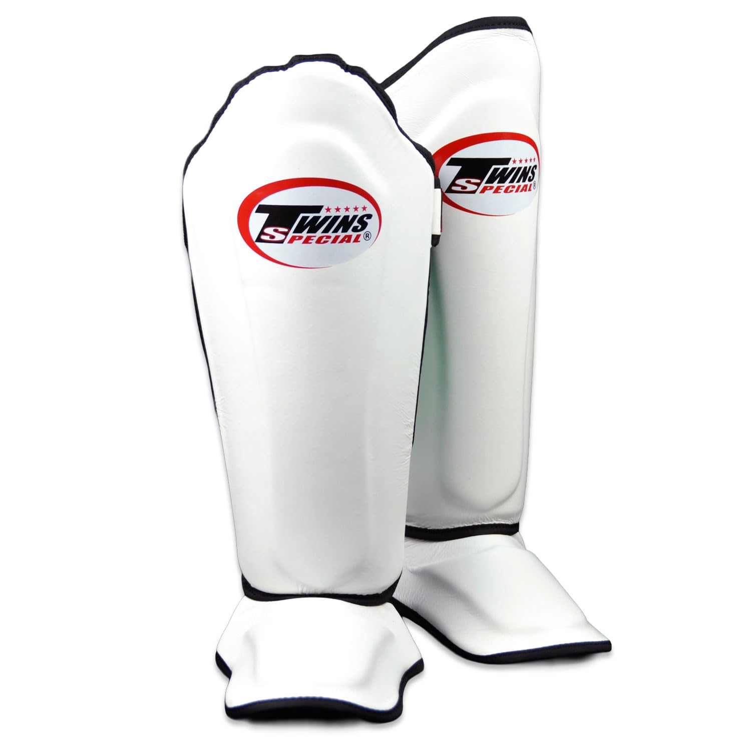 Twins Special SGL10 Genuine Leather Shin Pads, Double Padded - For Muay Thai, Kickboxing & MMA Training & Sparring (White/Black, Small)