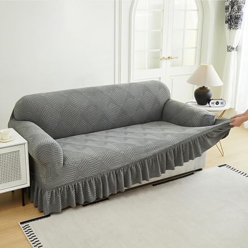 Housse de canapé extensible jacquard grise pour masquer l'usure