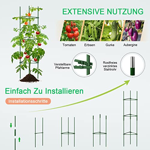 SUNYRISY Tomaten Rankhilfe im Set, Pflanzenhalter für Tomaten, Rankhilfen für Kletterpflanzen, Pflanzenstütze für Blumen & Nutzpflanzen, DIY Einstellbar 6er Set, 120 cm Höhe, Grün 3
