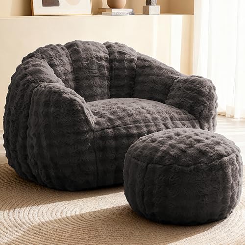 Giant-Bean-Bag-Chair-with-Ottoman-3-in-1-Bean-Bag-Couch-with-Memory-Foam-FillerGaming-Chair-for-Adults-Bean-Bag-for-Kids-Teen-Dark-Gray Giant Bean Bag Chair with Ottoman, 3 in 1 Bean Bag Couch with Memory Foam Filler,Gaming Chair for Adults, Bean Bag for Kids & Teen, Dark Gray - Image 1