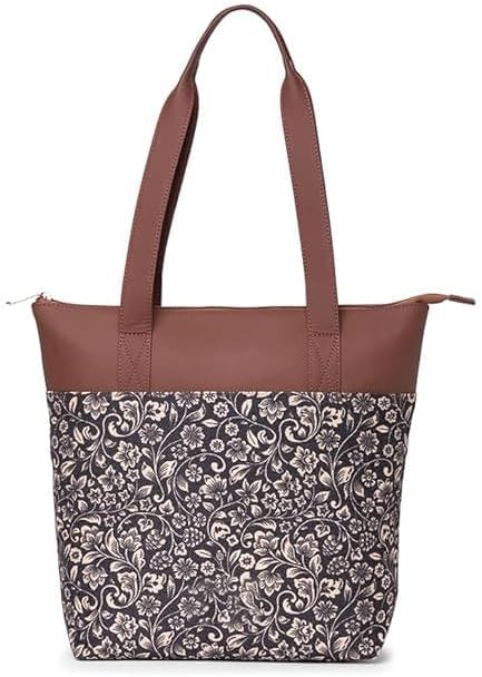 Women’s Printed Jute & Vegan Leather Tote Bag – Handcrafted Shoulder Handbag, Spacious Everyday Work Bag for Office, Travel & Daily Use