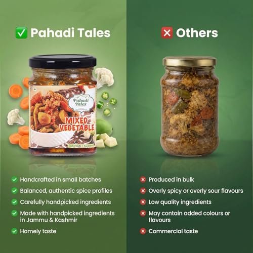 Image of Pahadi Tales Mixed Vegetable Pickle 200g | Mix Veg Achar in Pure Mustard Oil | Sundried Homestyle Himalayan Achaar | Seasonal Sabziyon ka Achar | Traditional Recipe | Made in Jammu & Kashmir