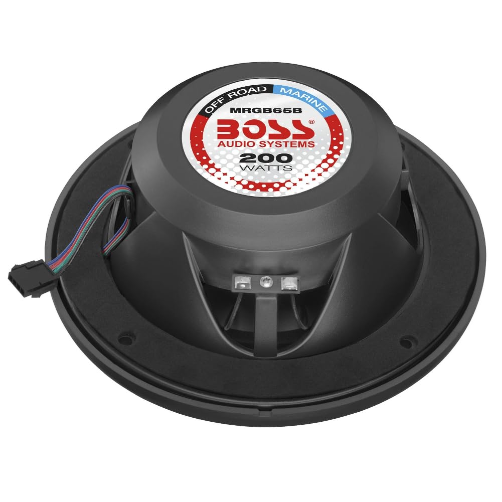 Kit Set para Boss Audio Systems MRGB65B, 2 Altavoces Marinos de 2 vías de 6,5" 16,5 cm x 165 mm, 100 vatios rms, 200 vatios máx, 4 ohmios, Resistentes al Agua, con LED RGB, por Pares + Accesorios