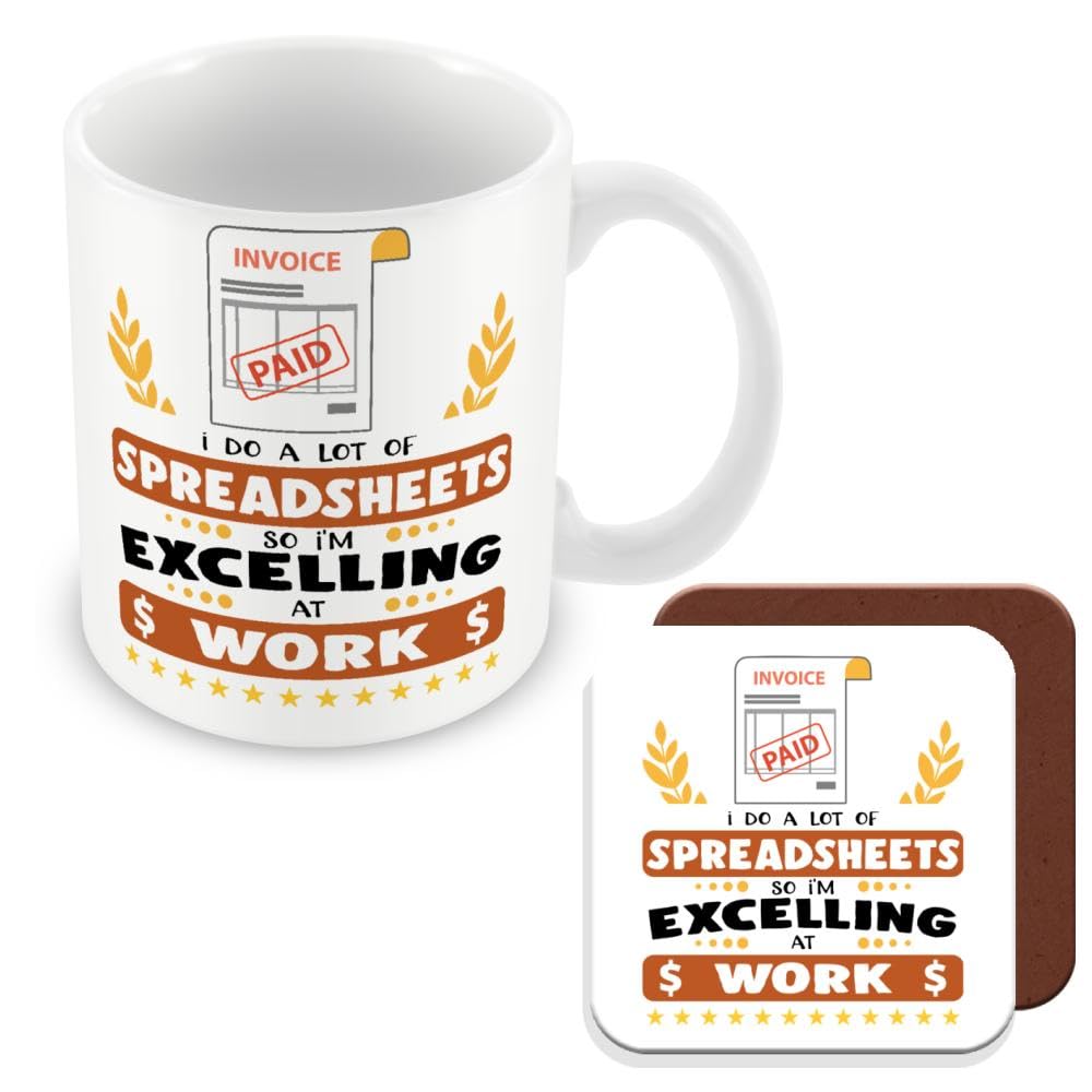 MUGGZ Mug & Coaster Gift for Office - I Do A Lot of Spreadsheets - Giftset - Made in The UK