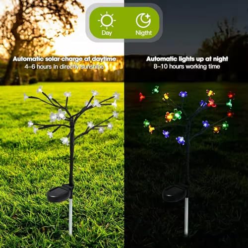 Image of GIGAWATTS GW-901 20 LED Solar Garden Flower Light - Outdoor Cherry Blossom Lamp with Solar Panel & Battery, Water-Resistant, BIS Approved - Decorative Lawn & Pathway Lights (Pack of 1, Multicolour)
