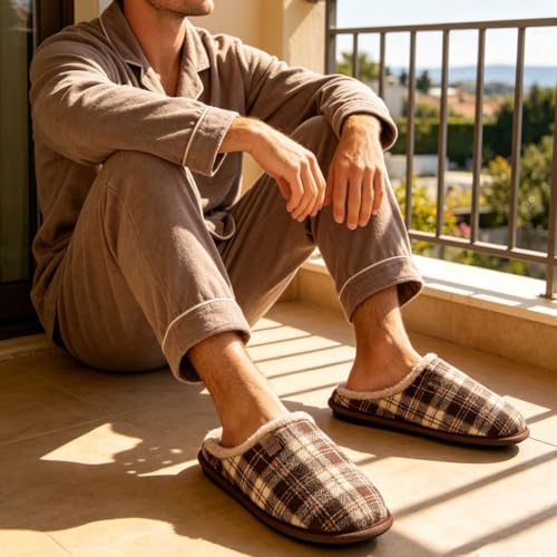 Image of COFACE Mens Cozy Memory Foam Scuff Slippers Casual Slip On Warm House Shoes Indoor /Outdoor Sandal Slippers With Arch Support Rubber Sole Size 7-15