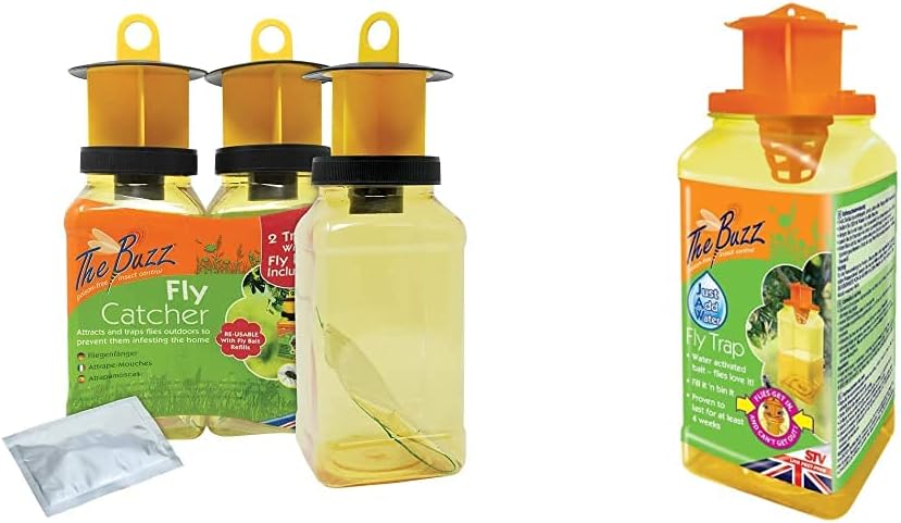 The Buzz Fly Catcher – 2 Pack (Super Effective, Refillable Insect Attractant) & STV334 JAW Fly Trap (Super Effective Disposable Insect Trap for Outdoor, Garden Use), Yellow, 20.0 cm*7.5 cm*7.5 cm