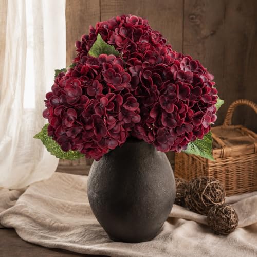 Waipfaru Red Burgundy Hydrangea Artificial Flowers 21 Real Touch Hydrangea Flowers Faux Hydrangea Flowers Latex Hydrangeas All Season Fall Indoor & Outdoor Home Decor & Wedding Arrangement