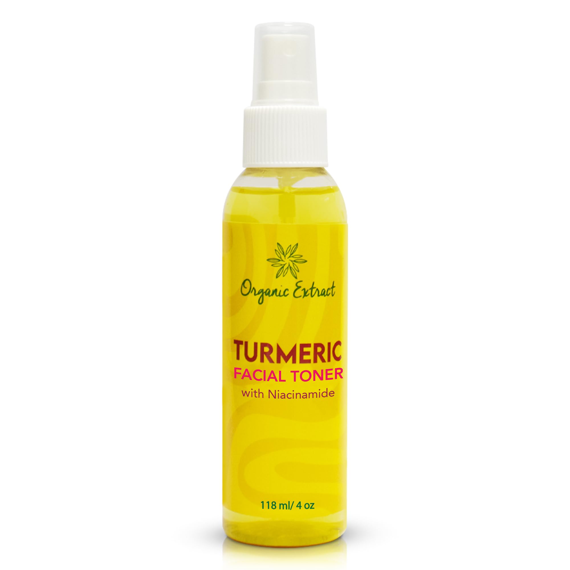 Toner Visage à l'Extrait de Curcuma Bio - 4 fl oz / 118 ml - Tonique Éclaircissant pour le Visage, Élimine Doucement les Impuretés - Tonique Exfoliant et Hydratant avec Glycérine, Aloe Vera