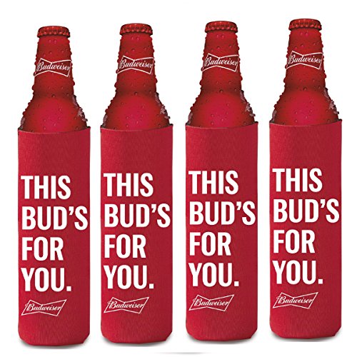 BUDWEISER 16oz Beer SLIM BOTTLE Cooler Coolie Hugie Water - 4 Pack