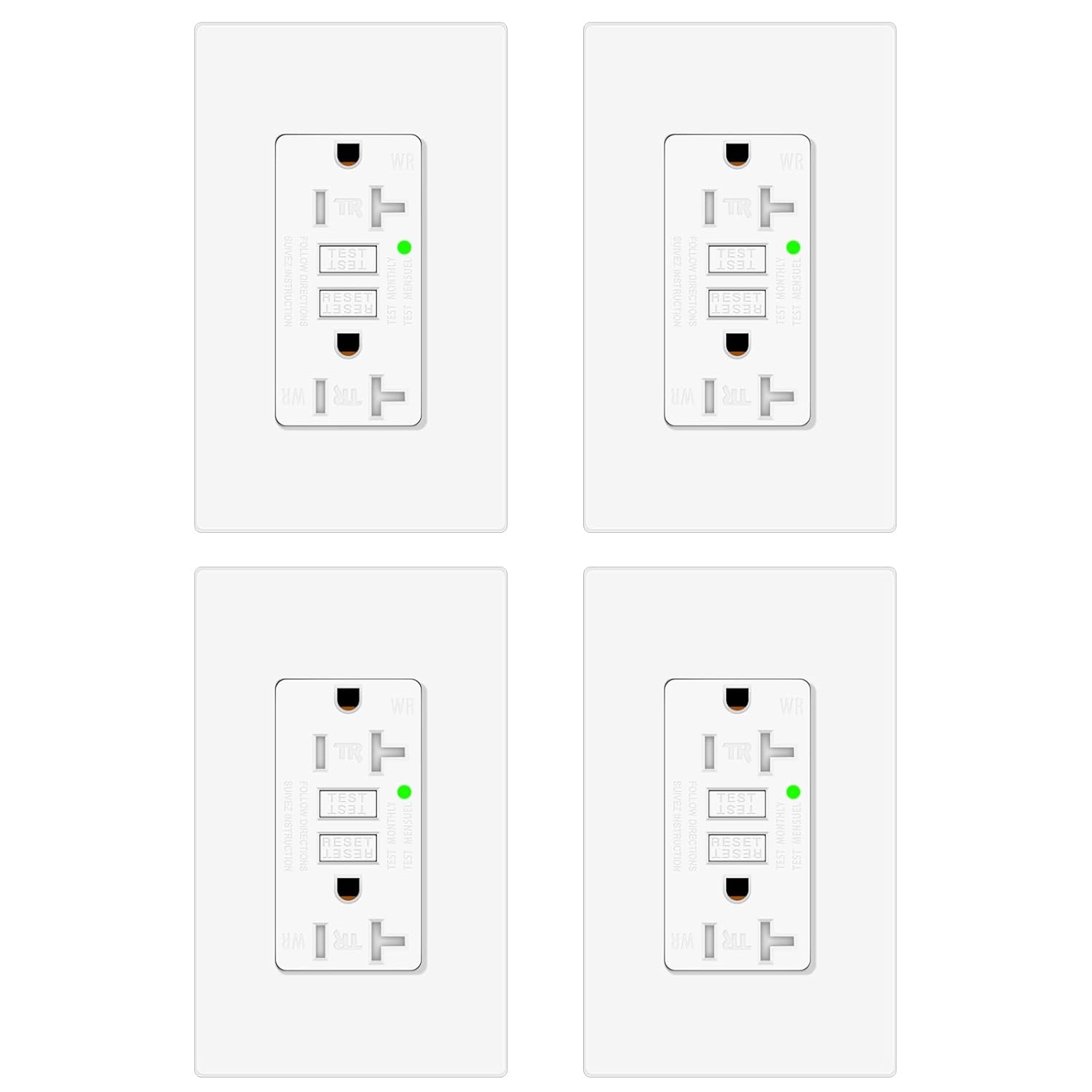 20 Amp GFCI Outlet, Self-Test Ground Fault Protector with LED Indicator, ETL FCC Certified, Tamper & Weather Resistant GFI Electrical Receptacle, Wallplate Included(4 Pack, White)