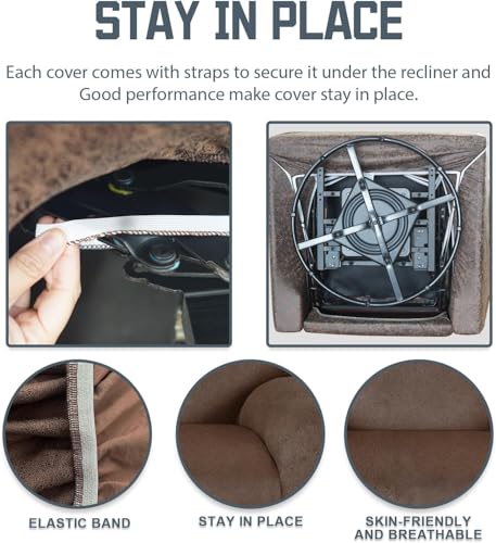 Image of ANARACHON Recliner Chair Covers Leather Like, 4 Pieces Recliner Cover, Furniture Protector - Washable Soft Sofa Slipcover for Pets Kids (Brown)