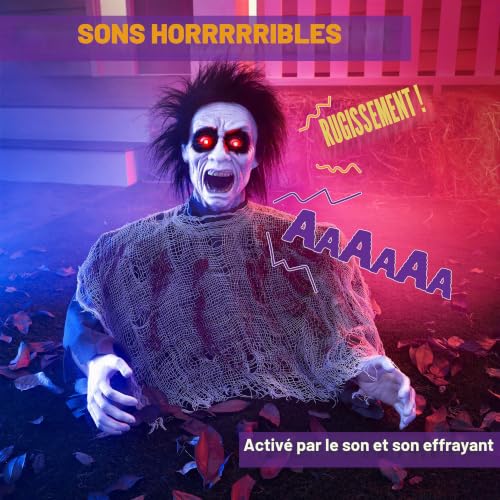 Zombie Groundbreaker Halloween animé avec sons effrayants et yeux LED