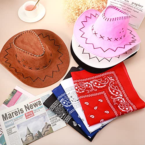 4 Set Cowboy Hats Party Costume Faux Suede Hat and Bandana Bachelorette Cowgirl Hat Western Accessory for Bridal Shower Decor(West Style) by Haysandy - Image 5