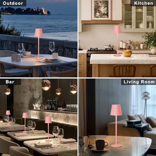 Image of Kakanuo Pink Cordless Table Lamps, Rechargeable Lamp, Battery Operated Lamps, Touch Control Table Lamps, 3 Color Temperature, Stepless Dimmable, LED Portable Wireless Battery Lamp, Set of 2