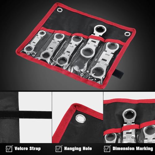 LOSCHEN 5-Piece Flex-Head Stubby Ratcheting Combination Wrench Set, Mini Wrench Set, Double Box End Flex-Head, Mini Spanner Set, Metric 8 10 12 13 14 15 16 17 18 19mm, 72-Teeth, CR-V Steel - Thumbnail 5