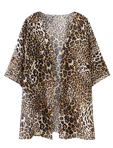 Cheetah Shirts For Women Plus Size Chiffon Beach Leopard Animal Print Kimono Cover Up Tops Summer Sheer Cardigan 3Xl #TOP2