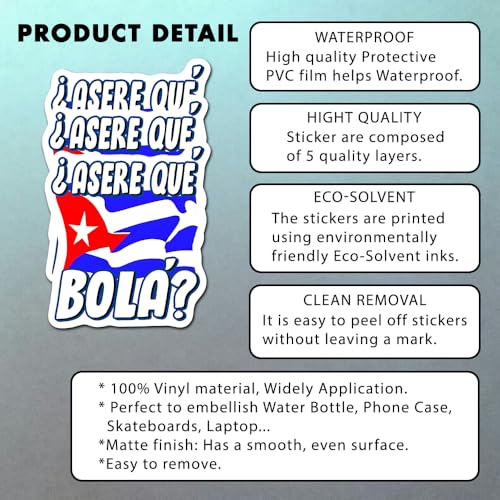 Image of Asere Que Bola Cuban Saying Cuba Flag Vinyl Stickers 3 Inches, Pack of 3