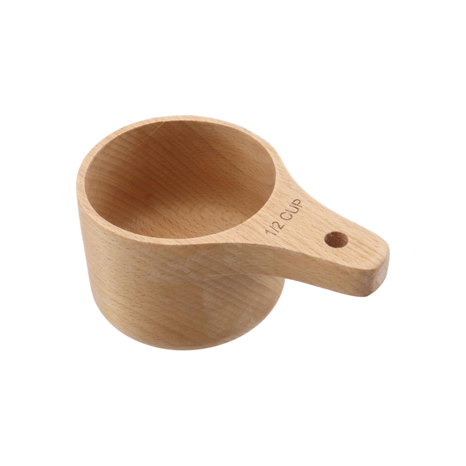 1/2 Cup Wooden Measuring Cup with Short Handle Handcrafted Wood Measuring Spoon 1/2 Tablespoon Measuring Scoop for Baking Cooking Wet and Dry Ingredients