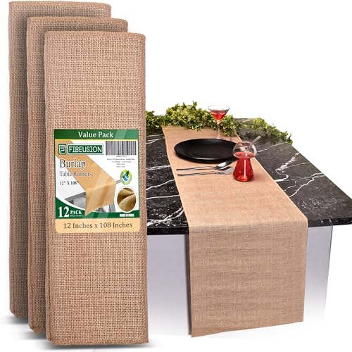 Burlap Table Runners (Pack of 12) – 12”x 108” - No-Fray Finished ...