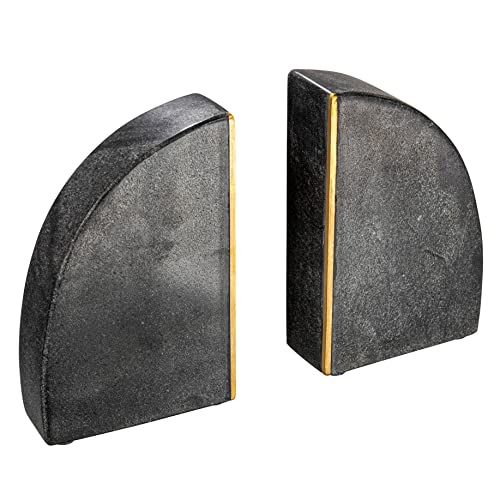 Boho Arched Semicircle Marble Bookends with Brass Detail, Set of 2, Black