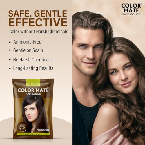 Image of Color Mate Natural Henna Hair Color Powder Brown | No Ammonia Hair Colour | Long Lasting Natural Color | Soft, Smooth & Shiny Hair | 8 Minute Application | 10g | Pack of 10