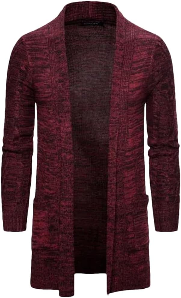 Men's Retro Mid Length Knitted Cardigan Jacket with Solid Color Lapel and Casual Loose Fit Cardigan Jacket