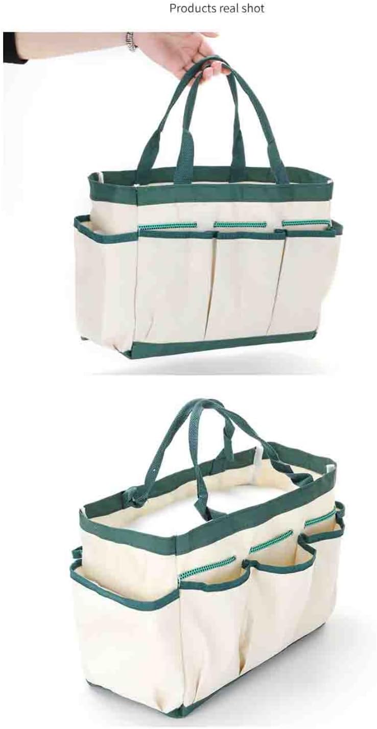Gardening Tote Bag Garden Tool Bag with 9 Pockets Oxford Bag Storage Organizer Tote Bag for Outdoor Garden Lawn Yard-White