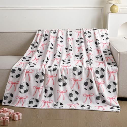 Pink Bow Soccer Throw Blanket