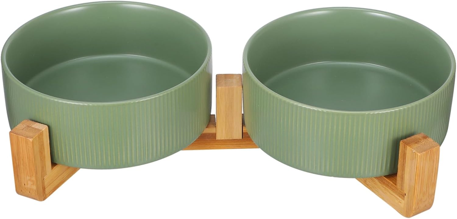 1Set Ceramic Elevated Cat Bowls with Stand Durable Non Slip Design for Food and Water for Cats and Dogs Easy to Stable Feeding
