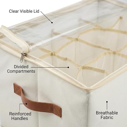 Collapsible Fabric Shoe Storage Box with Clear Zipper Lid, Divided Compartment Shoe Organizer Bin with Reinforced Handles, Stackable Dust-Proof Closet Storage Container for Shoes Clothes Sundries - Image 4