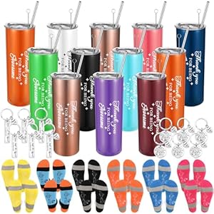 36 Pcs Employee Appreciation Gifts Thank You Teacher Gifts 12 Insulated Tumblers with Lid Straw 12 Inspirational Keychain 12 Thank You Socks for Coworker Teacher Office