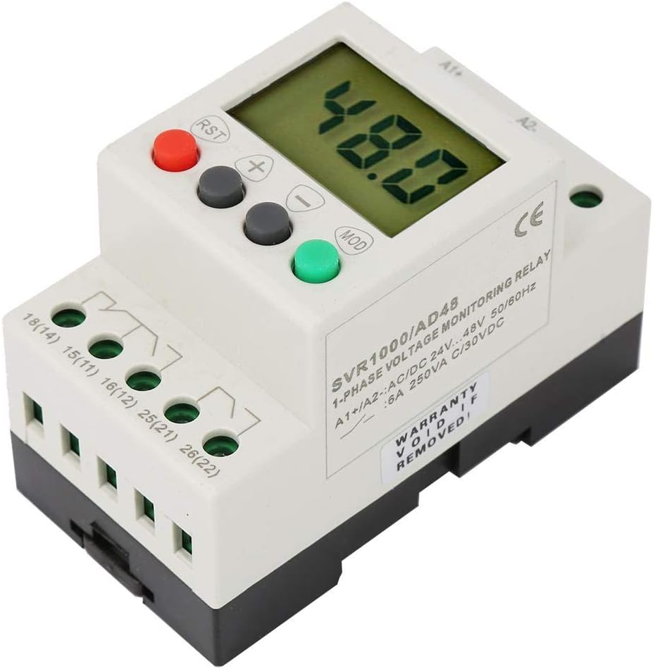 Walfront Single Phase Overvoltage and Undervoltage Protector SVR1000 Relay 35mm Rail for Electric Motor(AD48)
