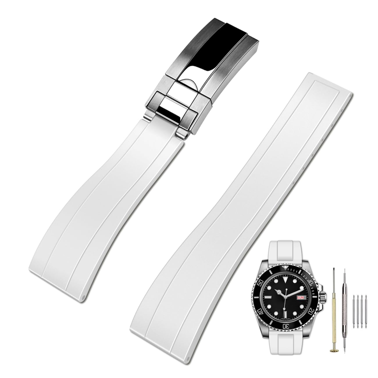Kai Tian Bracelet de montre en silicone TPU de 20 mm pour homme et femme - Caoutchouc fluoré avec boucle déployante classique