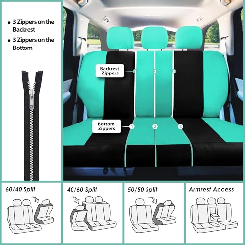 Fh Group Set Completo Di Coprisedili Per Auto, In Tessuto Universale Combinato, Coprisedili Per Auto, Coprisedili Anteriori Con Schienale Basso, Compatibili Con Airbag, Furgone, Verde Menta - 5