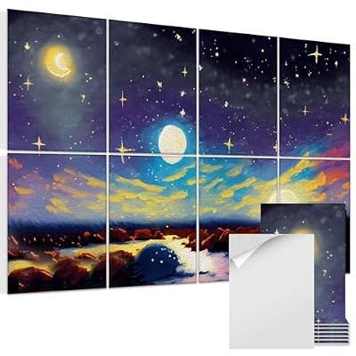 8 pack Art Acoustic Panels with Self-Adhesive,48 x 32Inches Acoustic Wall Art,Better Decorative Sound Proof Panels,Recording Studio/Home/Office Acoustical Treatment,Starry Sky