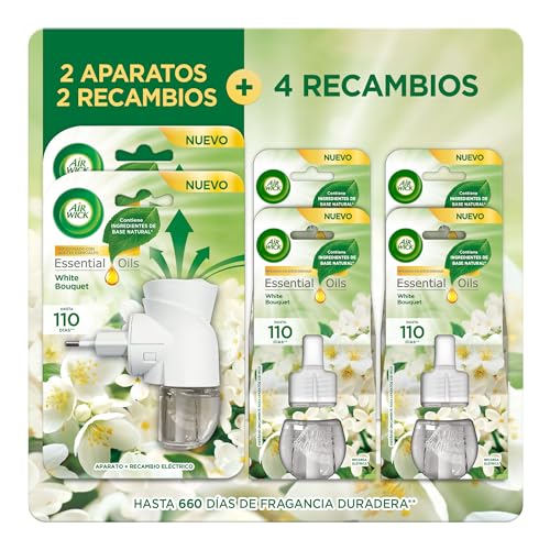 Air Wick Eléctrico Megapack - Ambientador, esencia para casa con aroma a Flores Blancas - 2 aparatos + 6 recambios