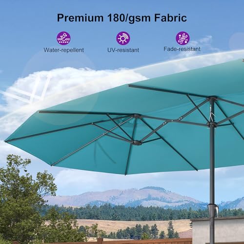 Image of PURPLE LEAF Patio Umbrella 15ft with Base Large Rectangle, Turquoise Blue