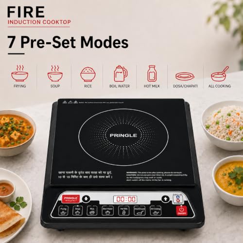 Image of Pringle IC Fire Induction Cooktop 1400W | 7 Preset Modes | Smart Push Control | Sensor Temperature Control, Overheat Protection | Adjustable Timer | 1 Yr Warranty