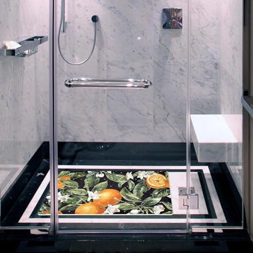 Tapete antideslizante para bañera extralargo de secado rápido con diseño de naranja 7